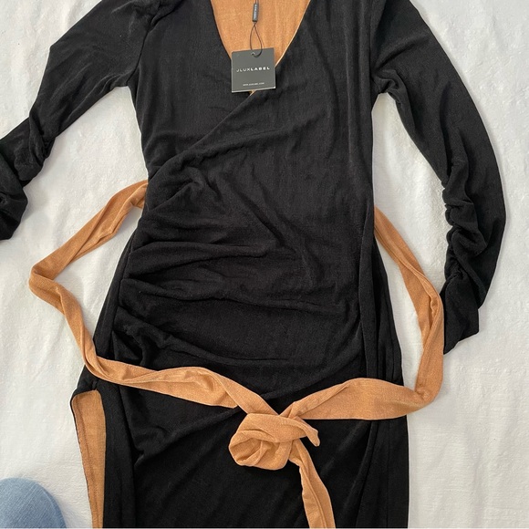 JLUXLABEL black and copper formfitting deep v-neck dress with side split size M - Picture 5 of 10